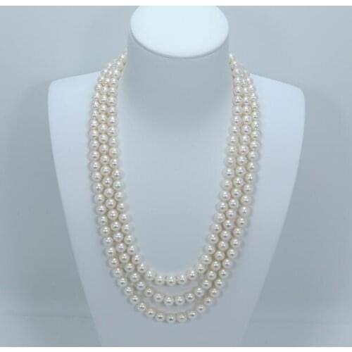 8mm bright white shell pearl necklace 80cm 125cm 30'' 50'' round bead Natural SOUTH SEA SHELL PEARL Woman jewelry NECKLACE 35cm