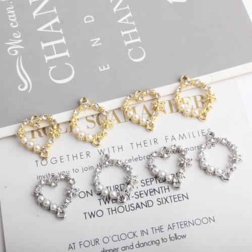 10pcs/lot Fashion Jewelry Heart&Round Shape With Rhinestone Double Pendant Charms For DIY Bracelet&Earring Accessories