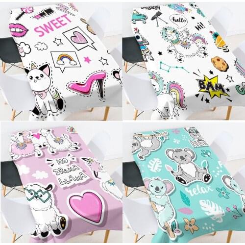 Cartoon anime animal dinning table cover room decoration aesthetic table cloth waterproof party table cloth white tablecloth