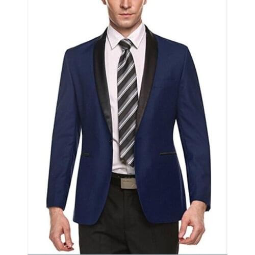 High Quality One Button Blue Groom Tuxedos Shawl Lapel Groomsmen Men Blazers Suits (Jacket+Pants+Tie) NO:395
