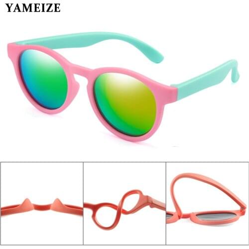 YAMEIZE Polarized Kids Sunglasses Silicone Flexible Soft Frame Sun Glasses Baby Safety Eyeglasses Round Shades UV400 Eyewear