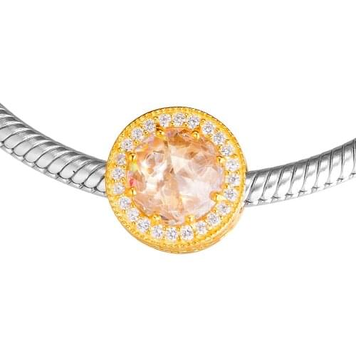 Fits for Pandora Bracelets Radiant Hearts Charms with Golden Color 100% 925 Sterling Silver Jewelry Free Shipping