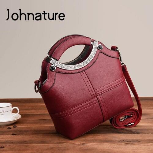 Johnature Fashion Women Bag 2021 New Large Capacity Elegant Handbag Leisure Solid Color Soft Leather Shoulder & Crossbody Bags