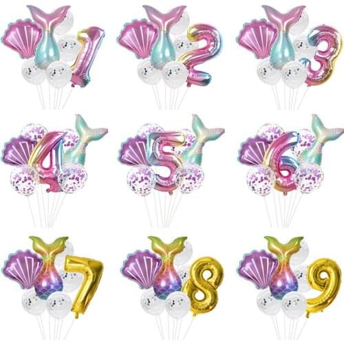 1 Set Kids Birthday Party Decoration Mermaid Party Balloons Number Foil Balloon Baby Shower Decor Helium Globos Girl Favor