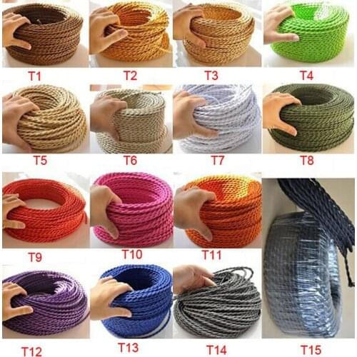 10M 20M Vintage 2 Core 0.75mm Multicolor Twist Braided Fabric Cloth Cable Wire Flexibal Electric Lighting Cord For Pendant Light