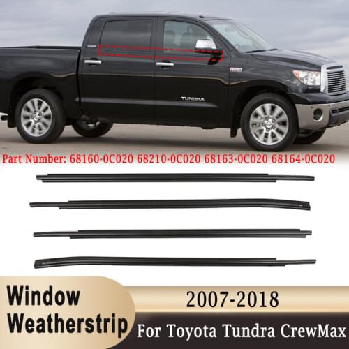 4Pcs Car Outer Window Glass Seal Belt Trim Sealing Strips Rubber Weatherstrip for Toyota Tundra CrewMax 2007-2019
