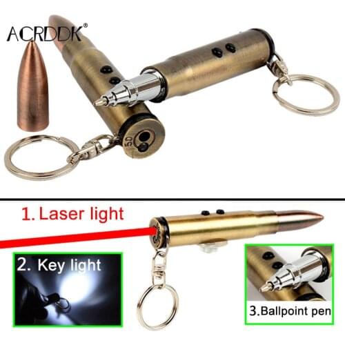 4 in 1 Multifunction Outdoor Self-defense Flashlight Bullet Shaped Pen Survival EDC Laser+Light+Hammer+Ballpoint Self Defense FC