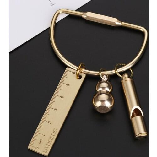 7 Style Portable Unique Brass Keychain Whistle Ruler Key Ring Pendant DIY Craft Tools Creative Design Jewelry Accessories
