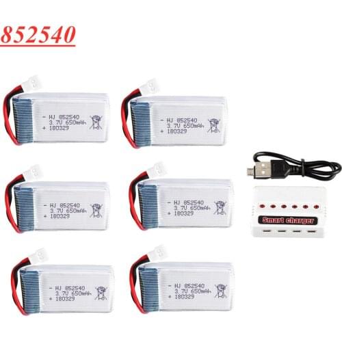 852540 3.7V 650mAh lipo Battery + 6 in 1 Charger For SYMA X5C X5C-1 X5 H5C X5SW Drone Parts 3.7V Rechargeable Lithium Battery