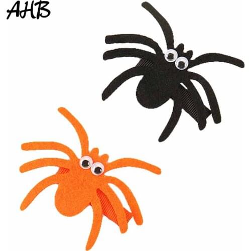 AHB 2pcs/lot Halloween Hair Bows Funny Spider Clips for Girls Handmade Felt Spider Hairpins Kids Party Headwear Childrens Gift