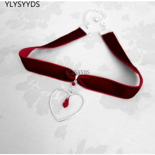 Gothic Red Bead Heart Velvet Choker Pendant Charm Necklace Goth Creativity Jewelry Gorgeous Women Gift Fashion Statement New