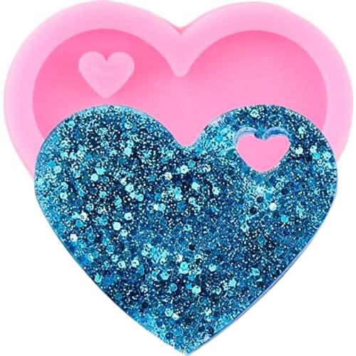 Shiny Glossy Love Heart Shape Siliconr Mold DIY Craft Keychain Pendant Clay Resin Mould Keychain Jewelry Epoxy Resin Moulds