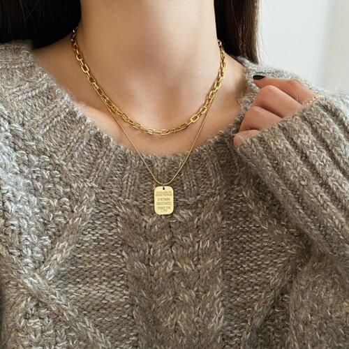 316L Stainless Steel 2021 New Fashion Fine Jewelry Hip Hop Square Card Lettering Charms Chain Choker Necklaces Pendant For Women