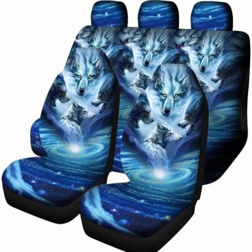 Aimaao Car Seat Cover Moon Night Tribal Wolf Pattern Durable Breathable Bucket Seats Protector Cover Fit SUV/Trucks/Van