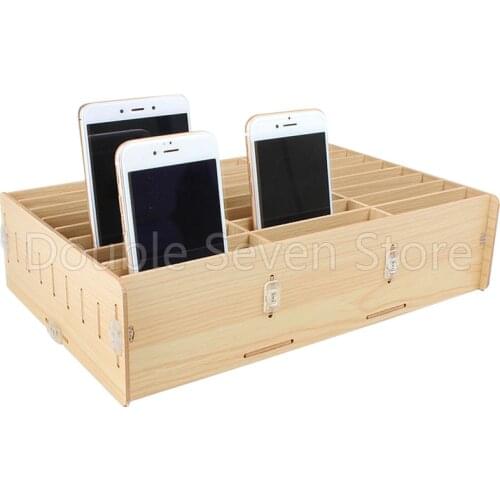 Wooden mobile phone management storage box desktop office meeting finishing grid multi cell invitation card rack shop display