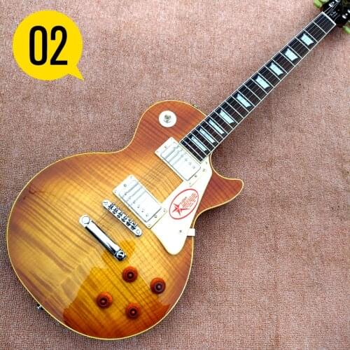 Rosewood Fingerboard Electric Guitar, Yellow Binding, Tobacco Burst Maple Top, Solid Mahogany Body Electric Guitar