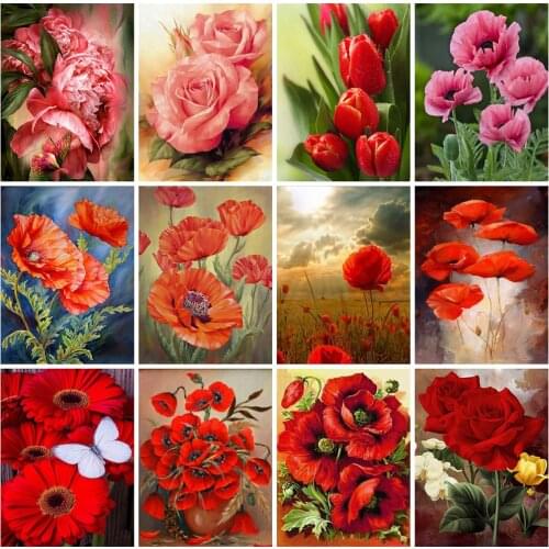 EverShine Diamond Embroidery Flowers Cross Stitch 5D Diamond Painting Full Square Red Flowers Picture Rhinestone Kits Wall Decor
