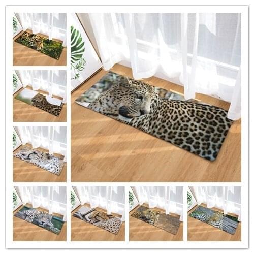 Flannel Long Floor Mat Door Mat Thermal Transfer Cheetah Kitchen Bathroom Water-Absorbing Non-Slip Mat Carpet