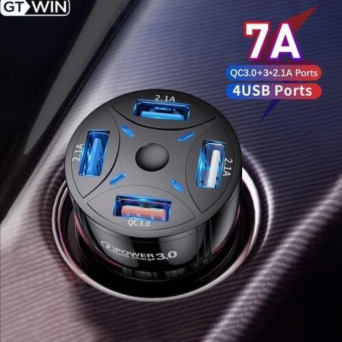 GTWIN Car Charger Quick Charge QC4.0 USB Charger 4 Ports Fast Charger Mobile Phone Charger for Samsung Xiaomi iPhone USB Adapter