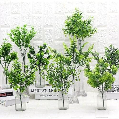 1pc Artificial Plant Flower with Leaf Plastic Green Grass Tree Plant Fake Leaf Foliage Bush for Home Wedding Hotel Party Decor