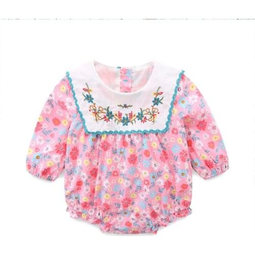 Baby Girls Floral Rompers Summer 2021 Children Boutique Clothing Newborn Flowers Embroidery Jumpsuit Infant Vintage Romper