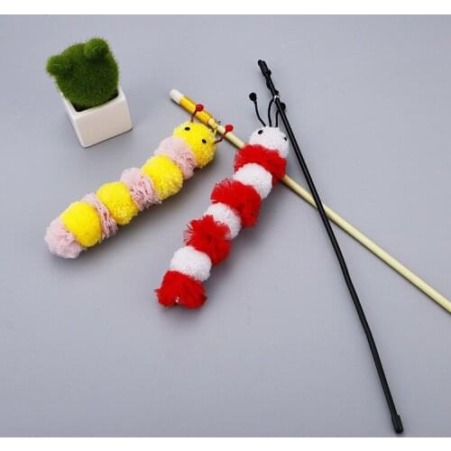 Cat Teaser Pet Toy Hand Tease Stick Bell Hair Ball Cute Caterpillar Shape