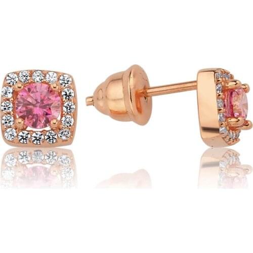 Valori Jewels 0.50 Carat, Zirconia Pink And White Round Gemstone, Rose Gold Plated, Sterling Silver Earrings