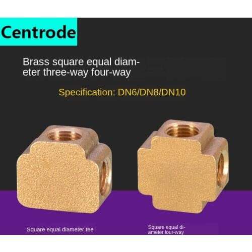 Brass 1/8IN 1/4IN 3/8IN three-way four-way square type DN6 / 8/10 pneumatic three inner wire threaded copper fittings