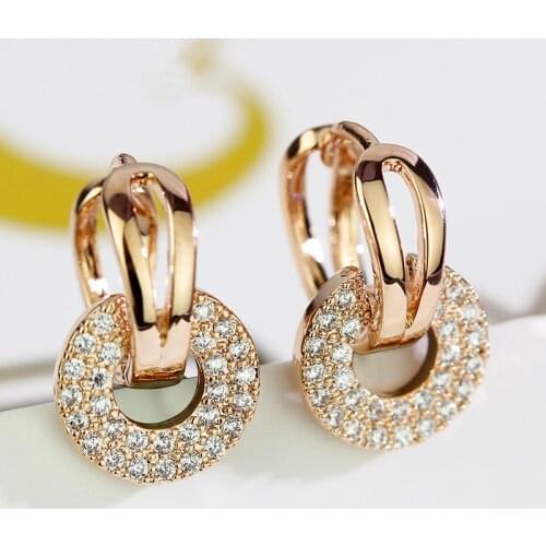 Cute Female Korean Small Crystal Clip Crystal Small Zircon Stone Earrings For Women Boho Rose Gold Color Double Earrings