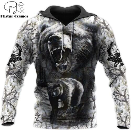 Bear Hunter Pattern 3D All Over Printed Mens Autumn Hoodie Sweatshirt Unisex Streetwear Casual Zip Jacket Pullover KJ626