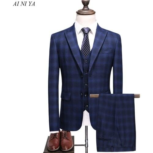 Men Suit 3 Pieces Suits Slim Plaid Printed Fit Wedding Suits For Men Business Casual Style Men Tuxedos