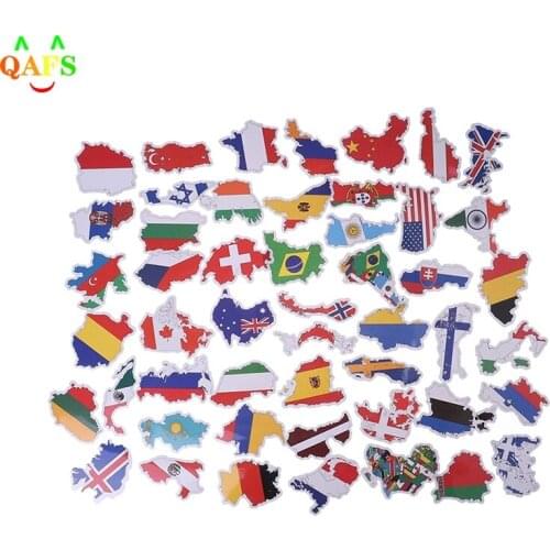50PCS Car Motorcycle National Flags Stickers Toys for Children Countries Map Travel Sticker to DIY Scrapbooking Suitcase Laptop