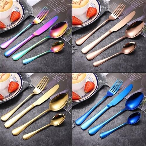 Stainless Steel Tableware High-end Restaurant Four-piece Tool Golden Western Steak Knife Fork Spoon Tool Wholesale