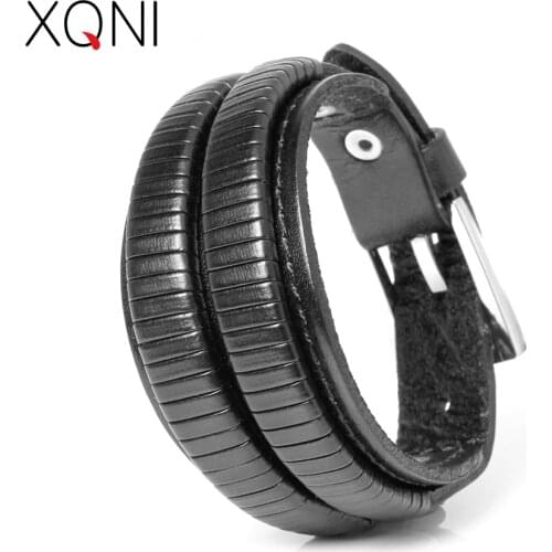 2019 New Fashion Brand Genuine Leather Bracelets For Men Famous Knight Courage Stainless Steel Bandage Charm Bracelets