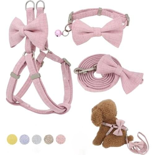 Dog Harness Leash Collar Set Adjustable Soft Cute Lovely Harness for Small Medium Dog Collar Leash Outdoor Walking Pet Supplies