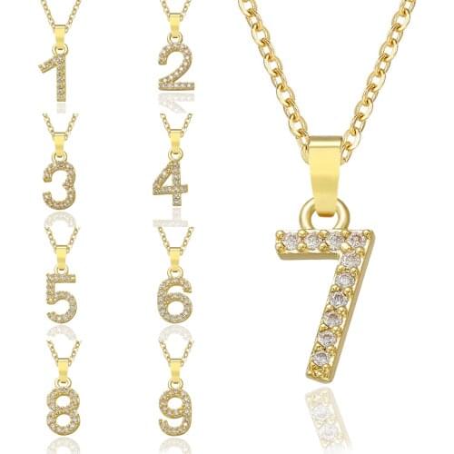 Fashion Gold Chain Necklace For Women Charm 0-9 Arabic Number Pendants Necklace Shining Cubic Zirconia Friends Jewelry Wholesale