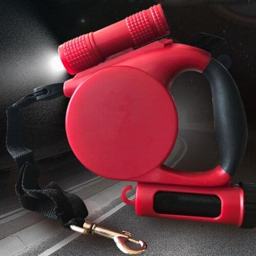 3-in-1 LED Flashlight Extendable Retractable Pet Dog Leash Automatic Flexible Traction Rope Belt Lead with Garbage Bag