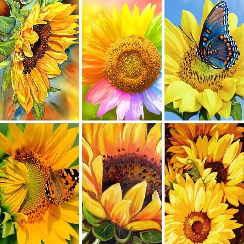 QIZITENG 5D Diamond Painting Sunflower DIY Cross Stitch Flower Mosaic Painting Rhinestone Embroidery Home Mural Decoration