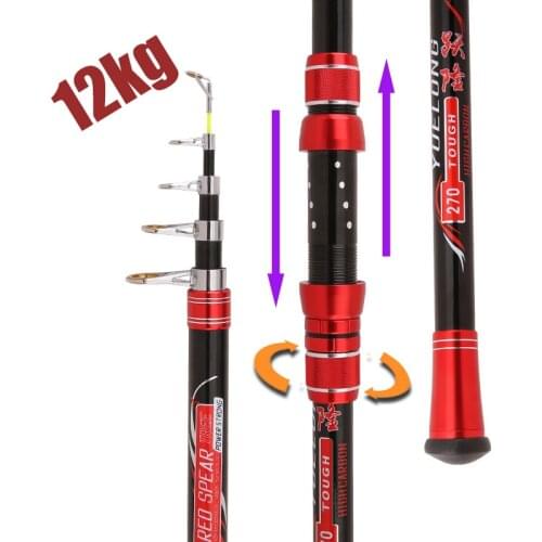 Portable Fishing Pole 2.1-4.5M Movable wheel seat Fishing Rod Tough Carbon Fiber Telescopic Travel Sea Boat Rock Fishing Rod