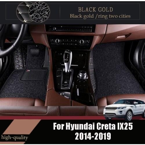 Luxury Double Layer Wire Loop Car Floor Mats Carpets For Hyundai Creta IX25 2019 2018 2017 2016 2015 2014 Auto Protector Covers