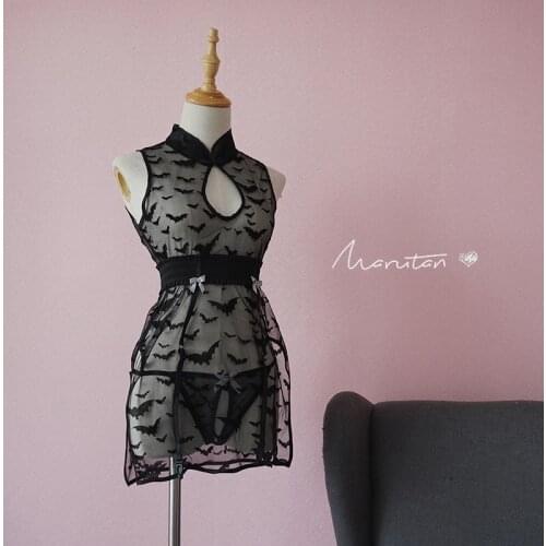 Sexy Women Lingerie Lace Cheongsam Night Dress Cosplay Costume Dark Bat Sleepwear Outfit Erotic Devil Roleplay Anime Clothes