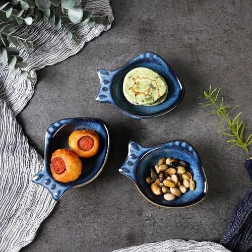 Blue Glazed Small Fish Saucer Sauce Saucer Vinegar Saucer Small Dish Dessert Ceramic Dish Creative Japanese Tableware