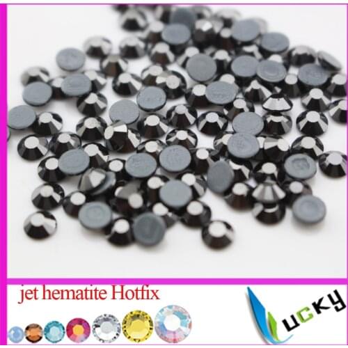 Top Quality HotFix rhinestone! ss6 ss10 ss16 ss20 ss30 Jet Hematite color Crystal iron strass Flat back rhinestones super shine
