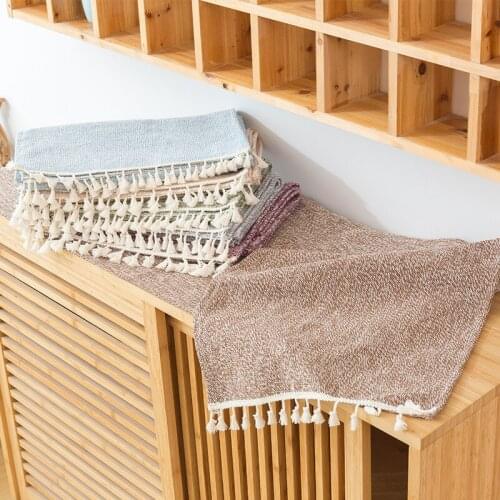 30x60cm Household Plain Yarn-dyed Non-slip Coffee Table Cloth Cotton And Linen Woven Bedside Table Cover Cloth