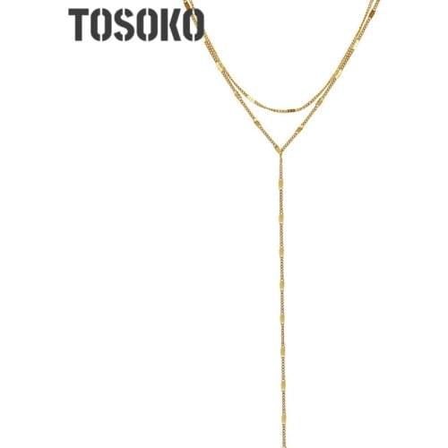 TOSOKO Stainless Steel Jewelry Long Tassel Double Side Chain Womens Clavicle Chain Sexy Long Necklace BSP336