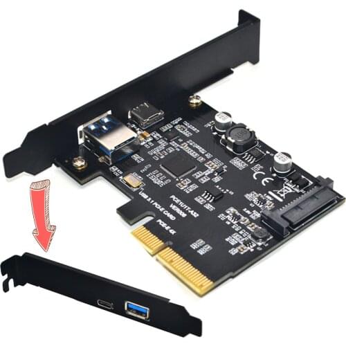 Add On Card USB 3.1 Type C PCIe Expansion Card PCI-e to 1 Type C and 1 Type A 3.0 USB Adapter PCI Express Riser Card For Desktop