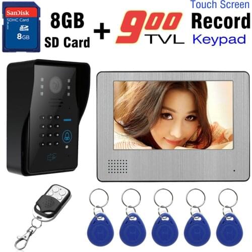 Video Intercom Door Phone record video doorbell system 7 inch Touch monitor 8GB Card / Remote / RFID Card Video recording