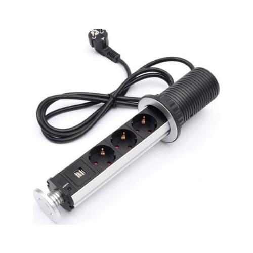 EU Power Plug 16A PULL UP 3 Power Socket 2 USB Charging Port Kitchen Table Desktop Sockets Retractable Counter tops Worktop