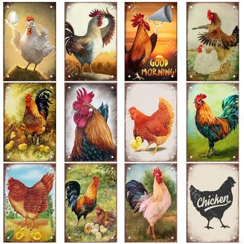 Chicken Vintage Poster Metal Tin Signs Plate Rooster Hen Egg Retro Plaque Farm Home Wall Decor 20x30cm
