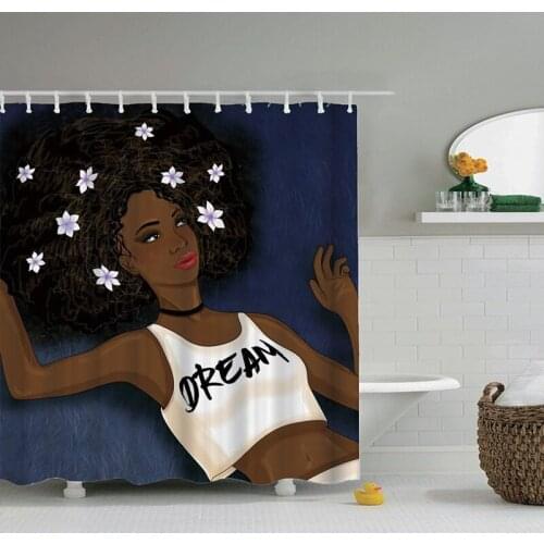 Dafield Dream Girl African American Black Woman Print Waterproof Polyester Shower Curtain with 12 Hooks for Bathroom